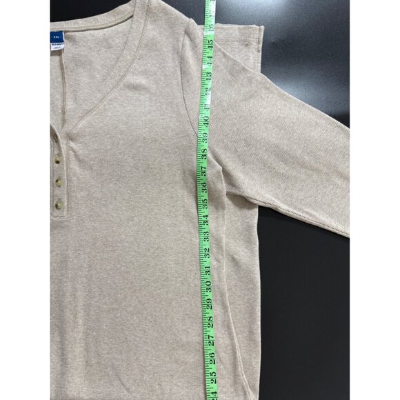 Old Navy Beige Henley Ribbed Knit Midi Dress XXL Long Sleeve Stretch Cotton Blen - Picture 7 of 8
